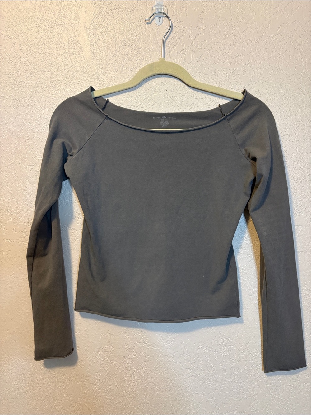 Brandy Melville gray/green off shoulder long sleeve T size Small